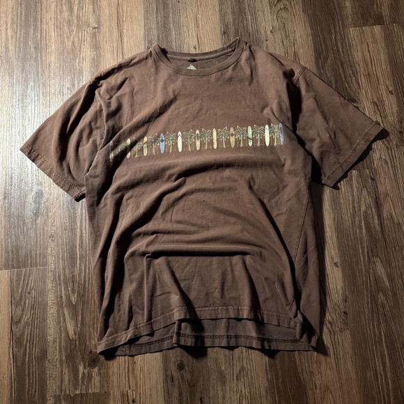 Newport Blue Mens Brown Surf Palm Tree wraparound Graphic T Shirt Size L - Picture 1 of 7